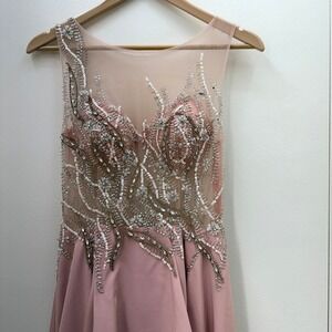 Terani Couture Pink Gown Sz‎ 4 Hand Beaded High Low Formal Dress Prom Statement